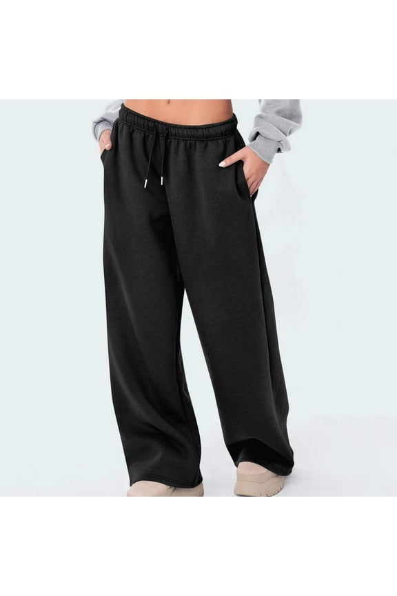 Wide Leg Sweatpants for Women, Fleece Loose Fit Open Bottom Lounge Womens Sweatpants with Pockets