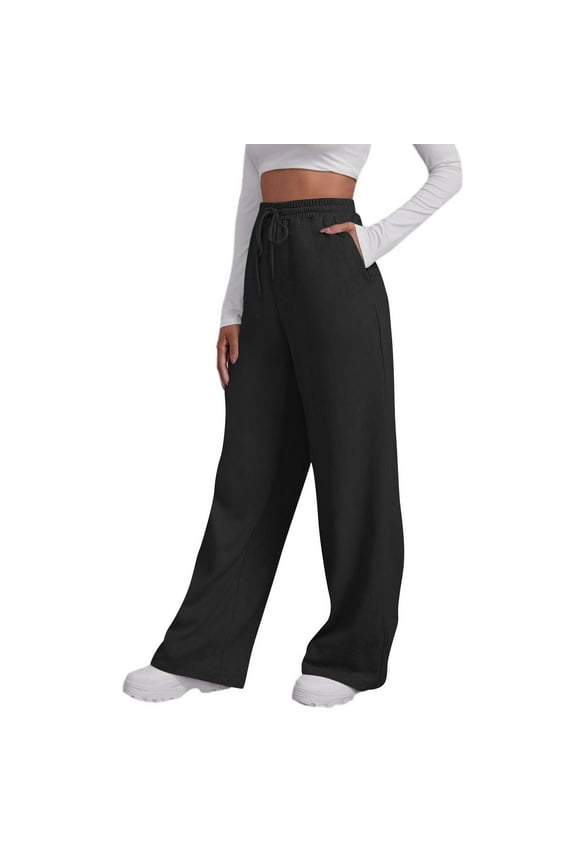 Wide Leg Sweatpants for Women High Rise Sweat Pants Open Bottom Drawstring Elastic Waist Pants with Pockets