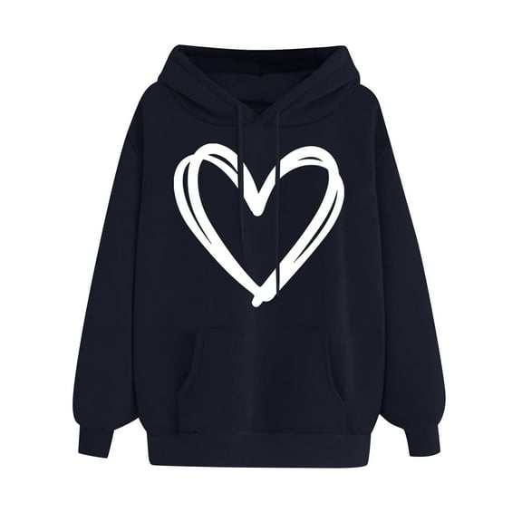 yievot Women Hoodies Women's Comfortable Sweater Heart Pattern Printed Women's Hooded Pocket Drawstring Sweater