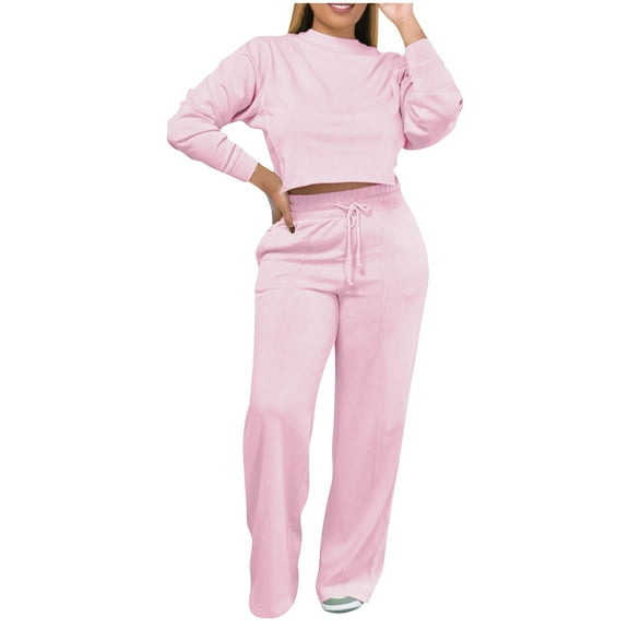 yievot Women Sweatsuit Set 2 Piece Outfits Cropped Sweatshirts and Pants Long Sleeve Fall Tracksuit Lounge Matching Set