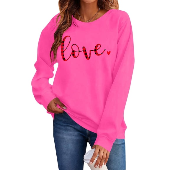 yievot Women Valentine's Day Sweatshirts Heart Graphic Crew Neck Pullover Long Sleeve Casual Shirts Tops