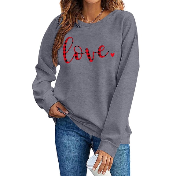 yievot Women Valentine's Day Sweatshirts Heart Graphic Crew Neck Pullover Long Sleeve Casual Shirts Tops