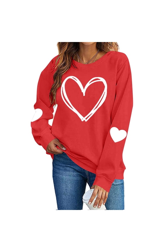 Women Valentine's Day Sweatshirts Heart Graphic Crew Neck Pullover Long Sleeve Casual Shirts Tops