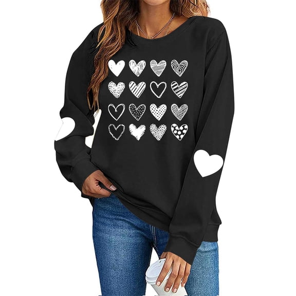 yievot Women Valentine's Day Sweatshirts Heart Graphic Crew Neck Pullover Long Sleeve Casual Shirts Tops