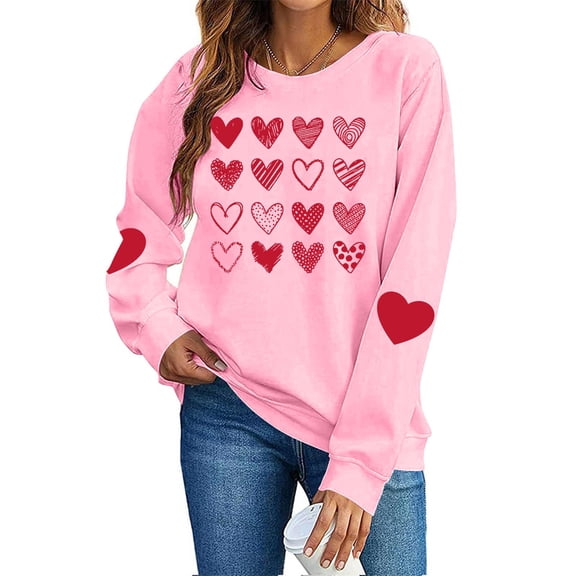 yievot Women Valentine's Day Sweatshirts Heart Graphic Crew Neck Pullover Long Sleeve Casual Shirts Tops