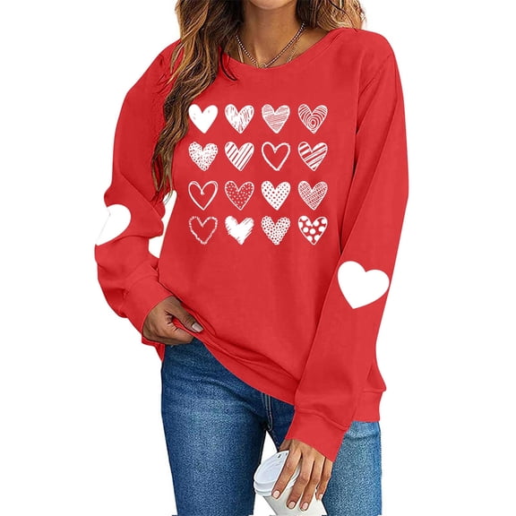 yievot Women Valentine's Day Sweatshirts Heart Graphic Crew Neck Pullover Long Sleeve Casual Shirts Tops