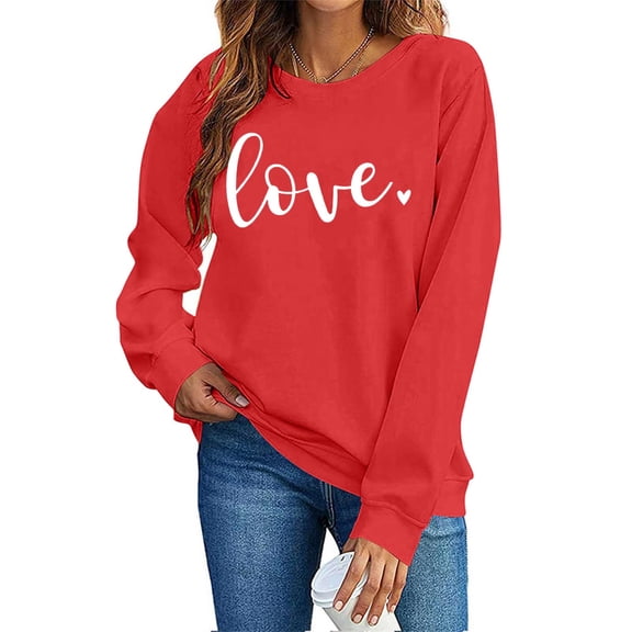 yievot Women Valentine's Day Sweatshirts Heart Graphic Crew Neck Pullover Long Sleeve Casual Shirts Tops