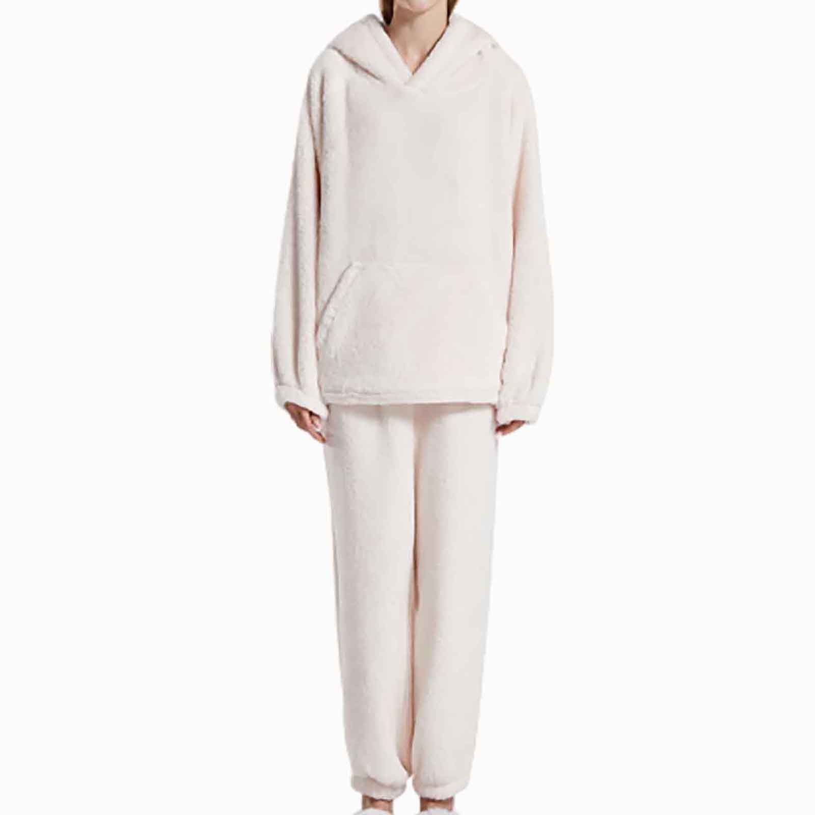 Yievot Fuzzy Pajamas Set for Women Winter Warm Loungewear 2 Piece