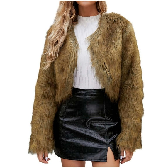 yievot Women's Fashion Cropped Faux Fuzzy Jacket Long Sleeve Open Front Cardigan Casual Parka Shaggy Short Coat