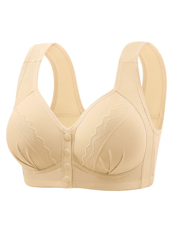 Women's Front Closure Full Coverage Bras Comfort Wireless Front Close Bra for Seniors Push up Bras with Back Support Sleeping Everyday Bras