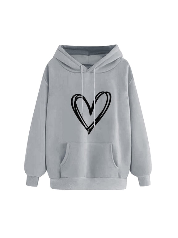 Women's Pullover Hoodie Valentines Day Heart Printed, Long Sleeve Hooded Sweatshirts for Juniors, Gift Hoodies Tops for Ladies