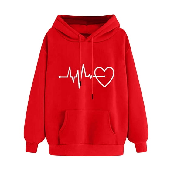 yievot Women's Pullover Hoodie Valentines Day Heart Printed, Long Sleeve Hooded Sweatshirts for Juniors, Gift Hoodies Tops for Ladies