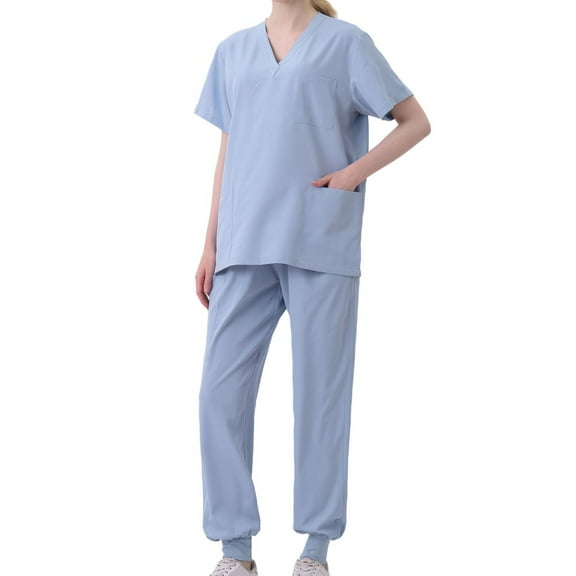 yievot Women's Scrub Set Classic V-Neck Top and Jogger Pants Nursing Uniform Scrubs for Women Set with Pockets