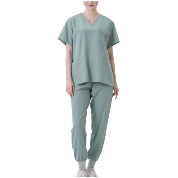 yievot Women's Scrub Set Classic V-Neck Top and Jogger Pants Nursing Uniform Scrubs for Women Set with Pockets