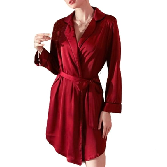 yievot Women's Silk Robes Bride Bridesmaid Kimono Satin Bathrobe Long Sleeve V Neck Sleepwear Loungewear