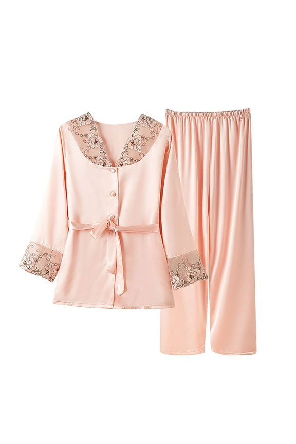 Women's Silk Satin Pajama Set Soft Long Sleeve Top With Pants Loungewear Sleepwear Pajamas