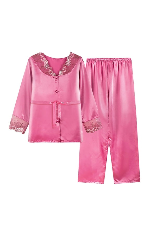 Women's Silk Satin Pajama Set Soft Long Sleeve Top With Pants Loungewear Sleepwear Pajamas