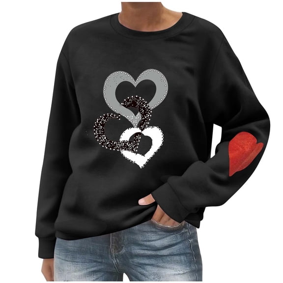 yievot Women's Valentine Sweatshirts Crew Neck Pullover Heart Loose Sweatshirt