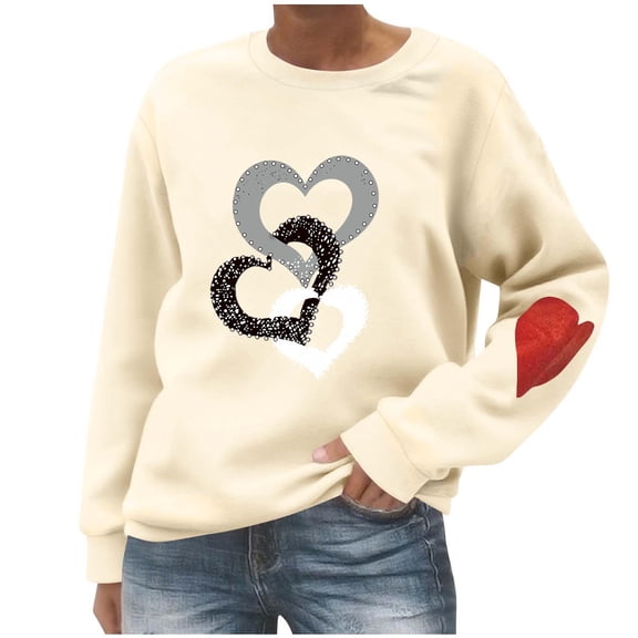 yievot Women's Valentine Sweatshirts Crew Neck Pullover Heart Loose Sweatshirt