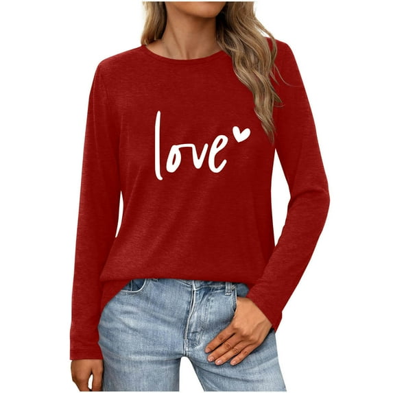yievot Women's Valentine's T-Shirt Long Sleeve Love Heart Printed Graphic Tees Tops