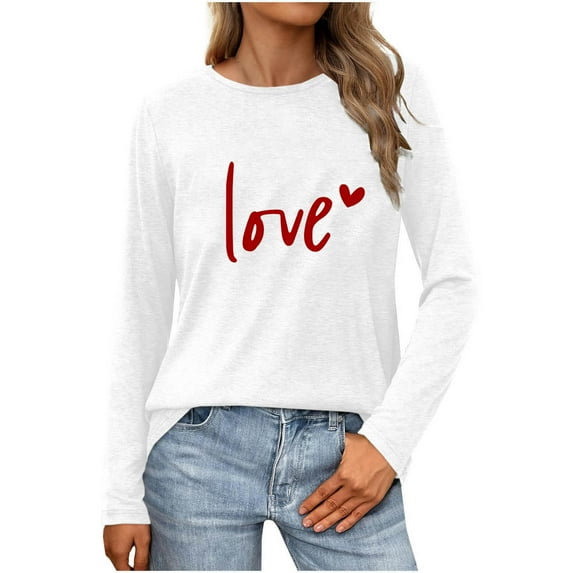 yievot Women's Valentine's T-Shirt Long Sleeve Love Heart Printed Graphic Tees Tops