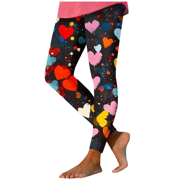 yievot Women's Workout Leggings Valentines Day Heart Printed High-Waist Stretch Running Yoga Pants