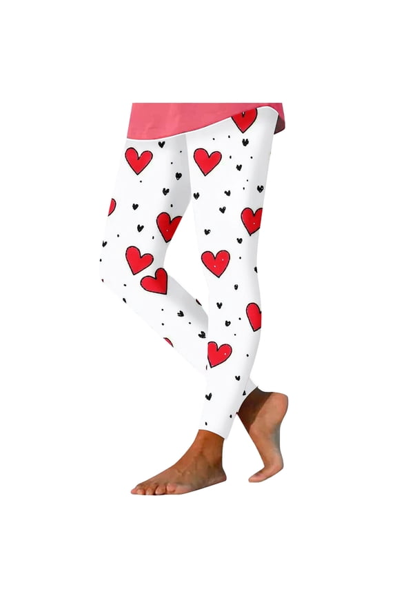 Women's Workout Leggings Valentines Day Heart Printed High-Waist Stretch Running Yoga Pants