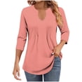 thumbnail image 1 of yievot Womens 3/4 Sleeve Tops Business Casual Blouses V Neck Pleated Shirts Trendy Tunic Tops Dressy Fall Fashion Clothes, 1 of 5