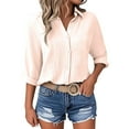 thumbnail image 1 of yievot Womens Button Down Shirts Plus Size 3/4 Sleeve Collared Casual Blouses Lapel Summer Tops, 1 of 6