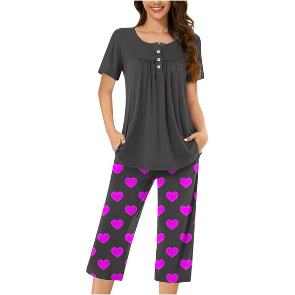 yievot Womens Capri Pajama Sets Short Sleeve Top and Capri Pant Set Soft Sleepwear Printed 2 Piece Lounge Sets