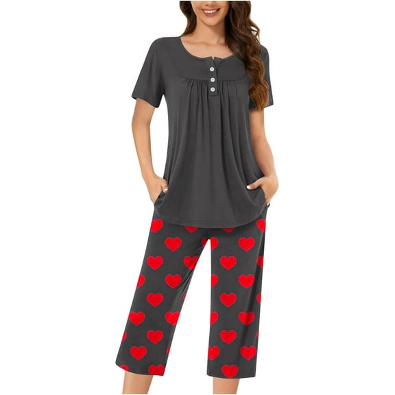 yievot Womens Capri Pajama Sets Short Sleeve Top and Capri Pant Set Soft Sleepwear Printed 2 Piece Lounge Sets
