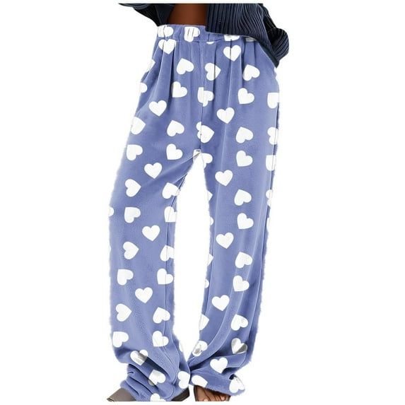 yievot Womens Fuzzy Pajama Pants Valentines Day Heart Printed Warm Baggy Fleece Pj Bottoms Soft Sleep Lounge Pants