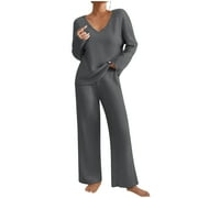 YIEVOT Womens Knit Pajama Sets Long Sleeve Top and Pants Matching Lounge Set Loungewear Sweatsuit