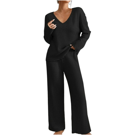 yievot Womens Knit Pajama Sets Long Sleeve Top and Pants Matching Lounge Set Loungewear Sweatsuit