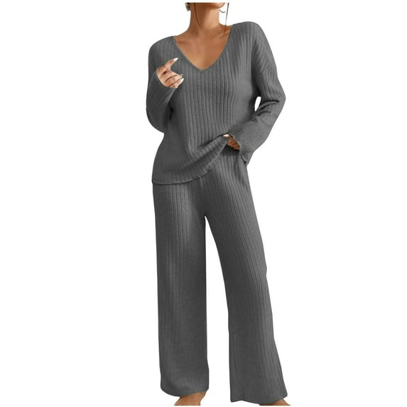 yievot Womens Knit Pajama Sets Long Sleeve Top and Pants Matching Lounge Set Two Piece Loungewear Sleepwear