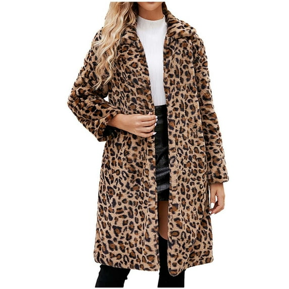 yievot Womens Leopard Print Fleece Coat Winter Fashion Fuzzy Jacket Faux Furry Cardigan Overcoat