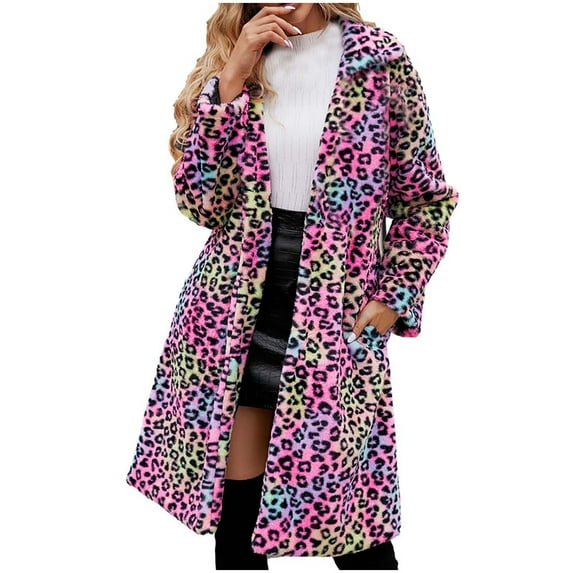 yievot Womens Leopard Print Fleece Coat Winter Fashion Fuzzy Jacket Faux Furry Cardigan Overcoat