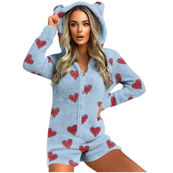 yievot Womens Long Sleeve Hooded Romper Pajamas Casual Winter Warm Adult Onesies Sleepwear