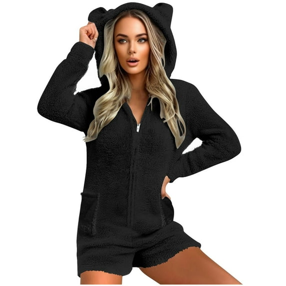 yievot Womens Long Sleeve Hooded Romper Pajamas Casual Winter Warm Adult Onesies Sleepwear