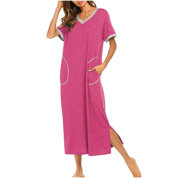 yievot Womens Nightshirt Short Sleeve Nightgown V Neck Tshirt Dress Side Slit Casual Loungewear Pajama Dresses
