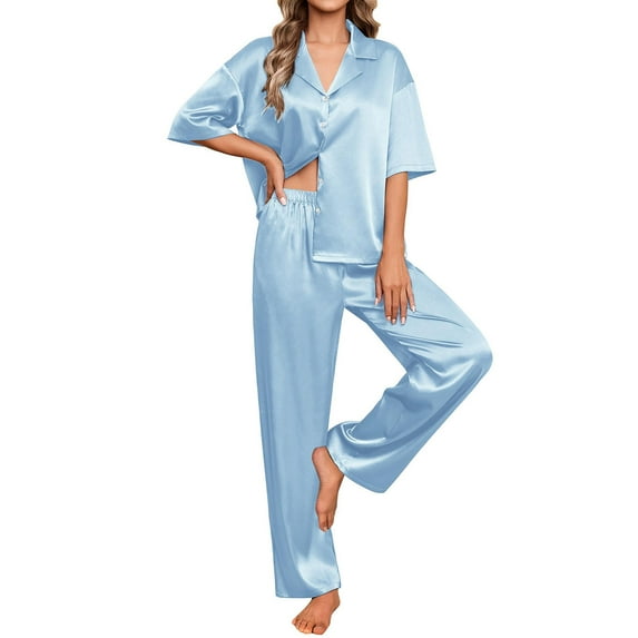 yievot Womens Pajama Sets Silk Satin Pants 2Pcs Pj Sets Button Down Pjs Set Sleepwear Loungewear