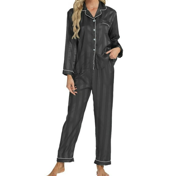 yievot Womens Pajama Sets Silk Satin Shirt and Pants 2Pcs Pj Sets Button Down Pjs Set Sleepwear Loungewear