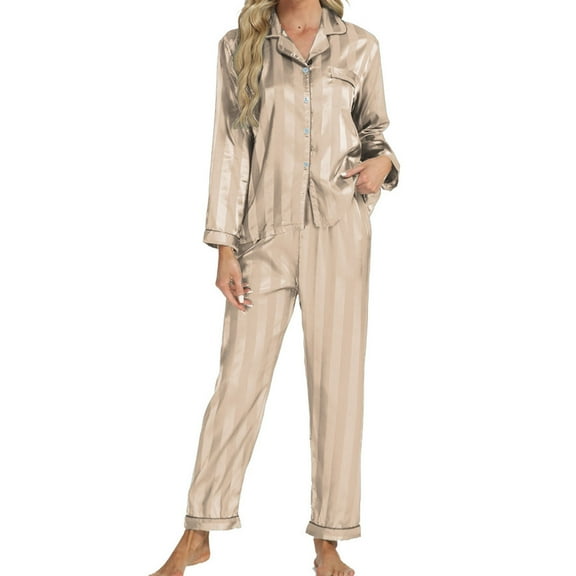 yievot Womens Pajama Sets Silk Satin Shirt and Pants 2Pcs Pj Sets Button Down Pjs Set Sleepwear Loungewear