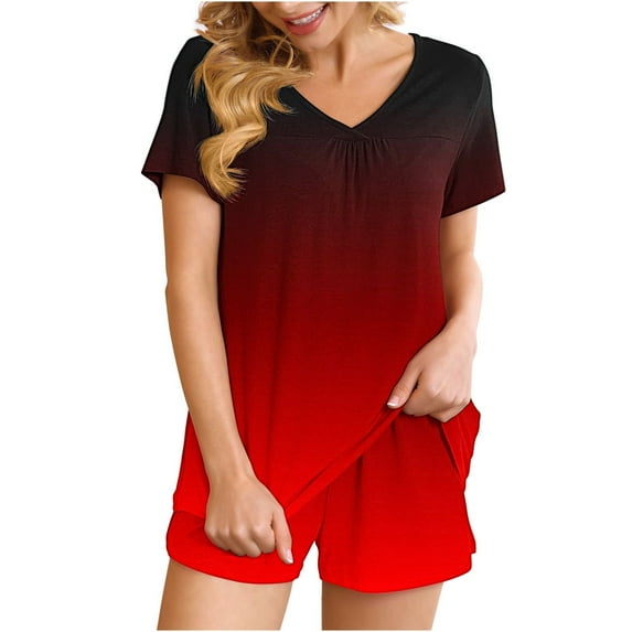 yievot Womens Pajama Sets Soft Short Sleeve Top With Shorts Loungewear Sleepwear Pajamas Two-piece Pjs Shorts Set