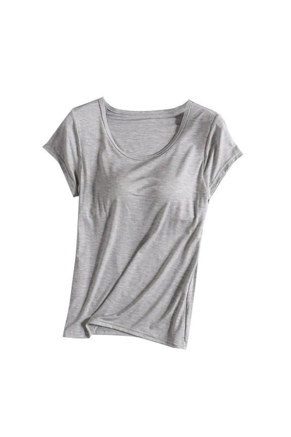 Womens Pajama Shirts Short Sleeve T-Shirts Loungewear with Chest Pad Soft Sleepwear Shirts Top