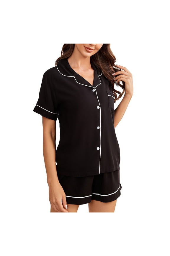 Womens Pajamas Set Short Sleeve Button Down Shirt and Shorts Soft Lounge Sets 2 Piece Sleepwear Loungewear