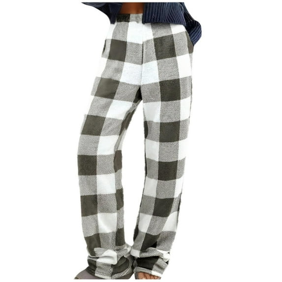 yievot Womens Plaid Pajama Pants Fuzzy Warm Baggy Fleece Pj Bottoms Soft Sleep Lounge Pants