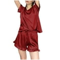 thumbnail image 1 of yievot Womens Silk Satin Pajama Set Short Sleeve Shirt with Shorts Two-piece Pjs Sets Soft Sleepwear Loungewear Nightwear, 1 of 7