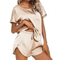thumbnail image 1 of yievot Womens Silk Satin Pajamas Set Short Sleeve Top and Shorts Two-Piece Pjs Silky Sleepwear Nightwear, 1 of 3