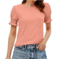 thumbnail image 1 of yievot Womens Summer Tops Cuffs Ruffle Short Sleeve T-Shirts Crewneck Casual Dressy Blouses, 1 of 5